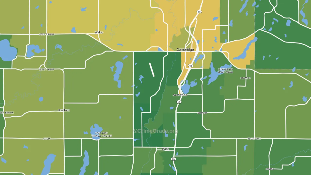 Isanti County, MN Map of Burglary Rates