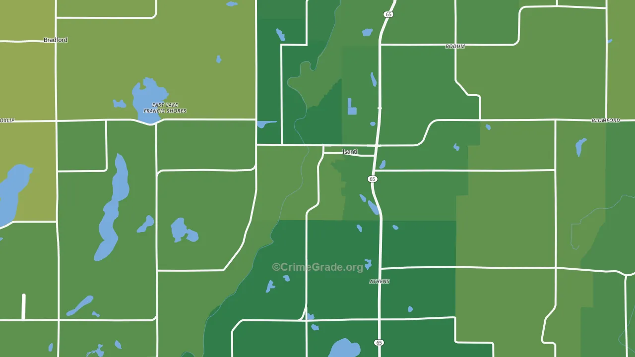 Isanti, MN Map of Burglary Rates