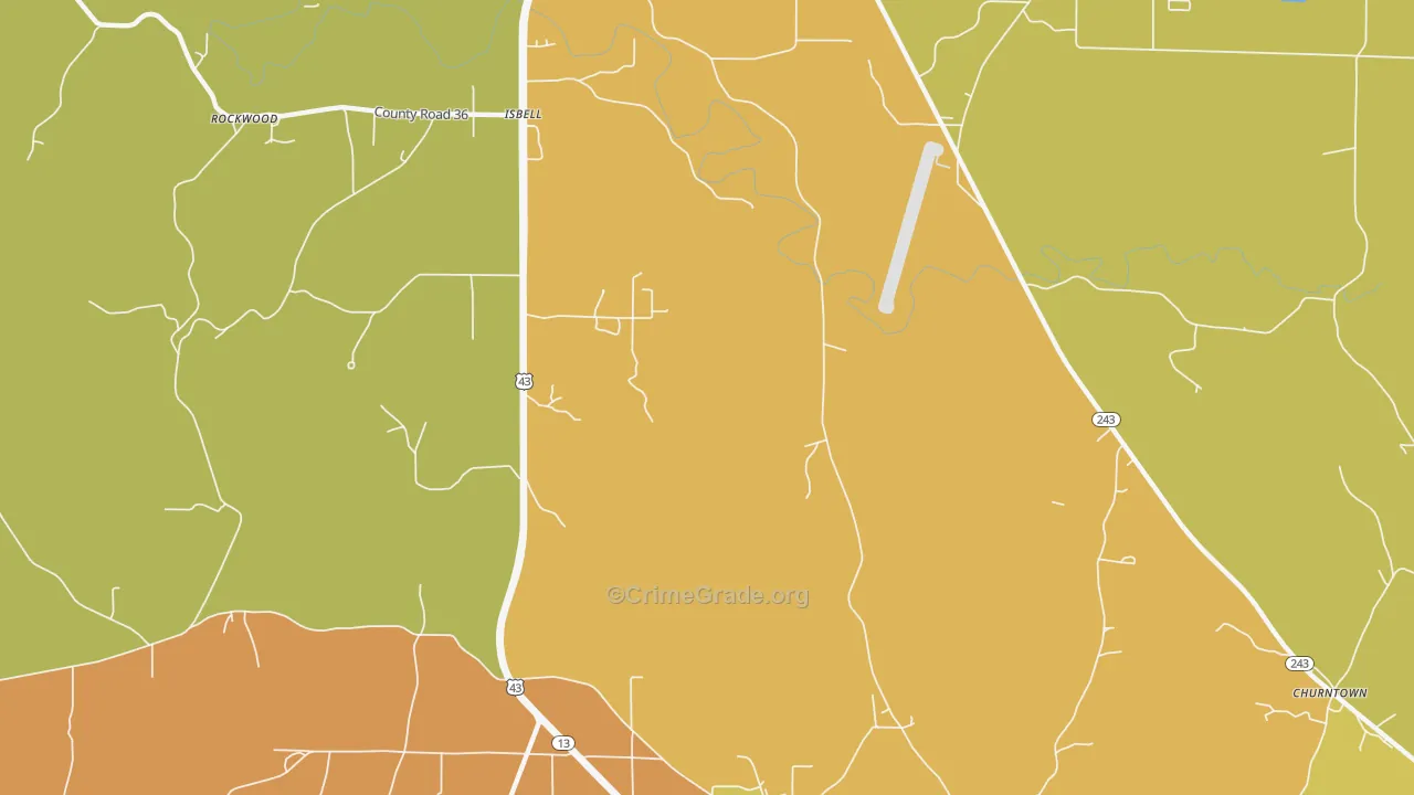 Isbell, AL Map of Burglary Rates