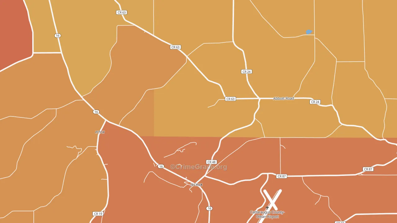 Ischua, NY Map of Burglary Rates