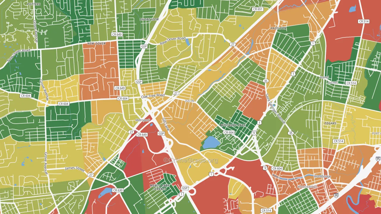 Iselin, NJ Map of Burglary Rates