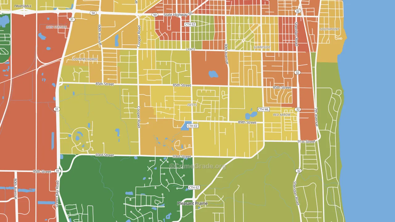 Isetts, Kenosha, WI Map of Burglary Rates