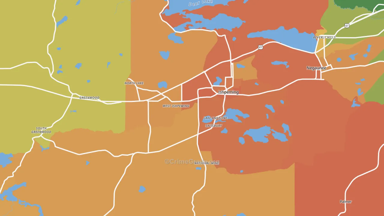 Ishpeming, MI Map of Burglary Rates