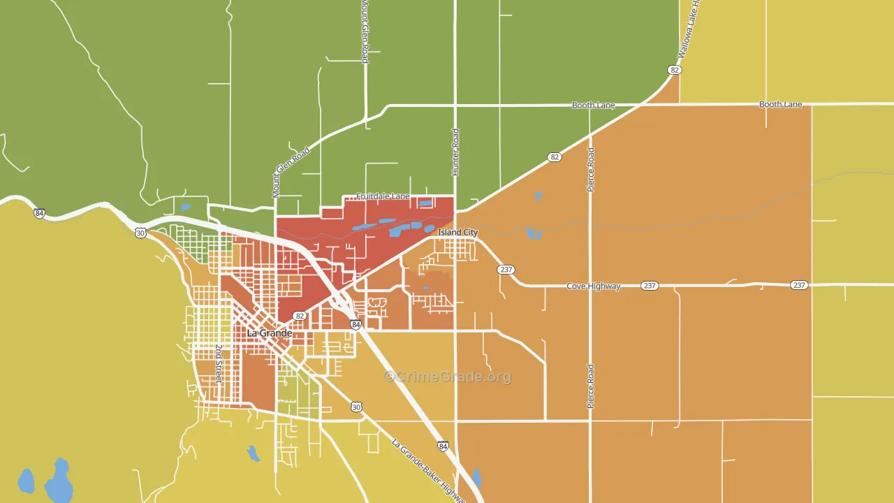Island City, OR Map of Burglary Rates