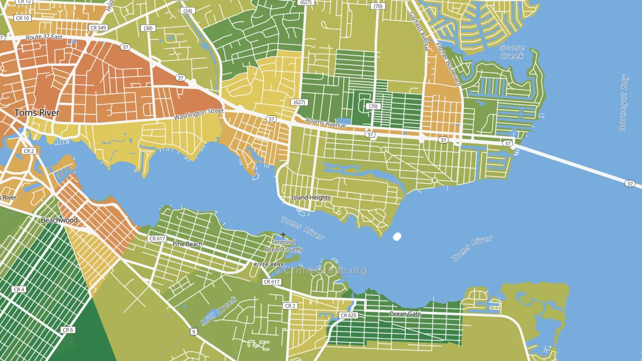 Island Heights, NJ Map of Burglary Rates