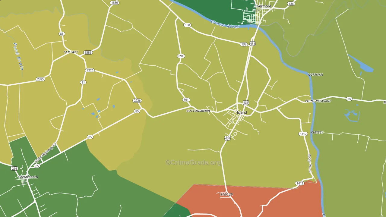 Island, KY Map of Burglary Rates