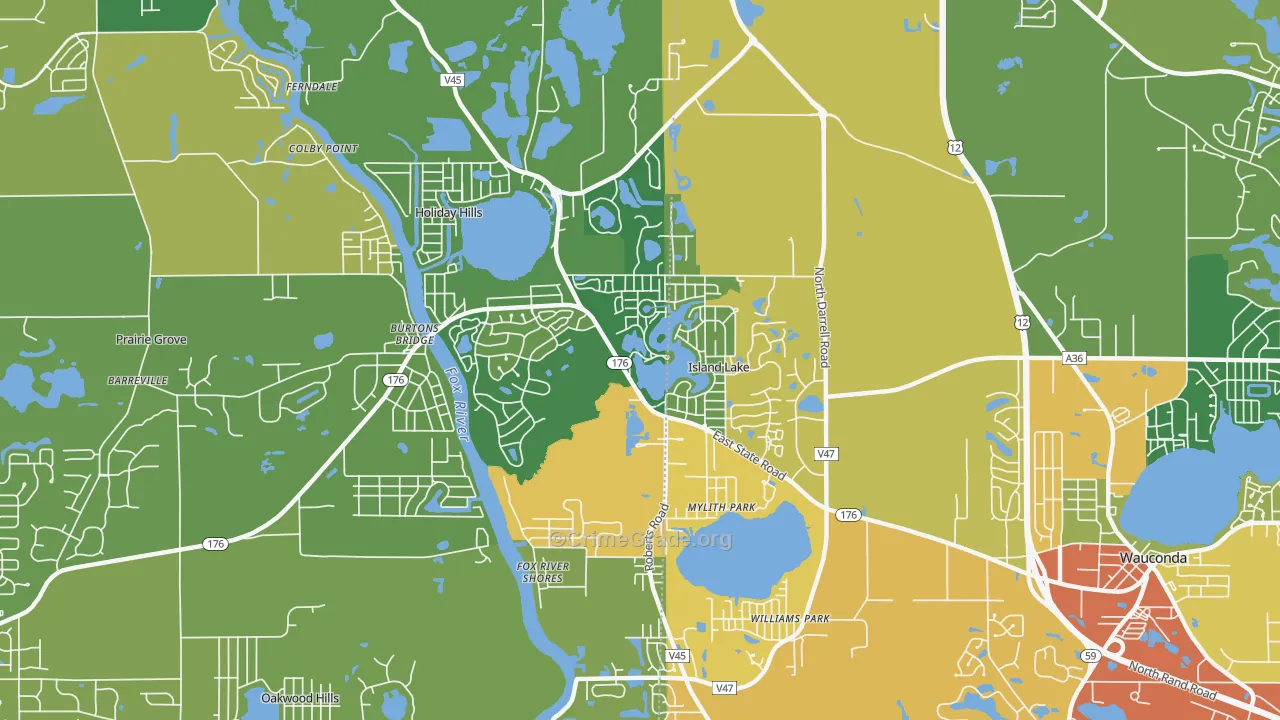 Island Lake, IL Map of Burglary Rates