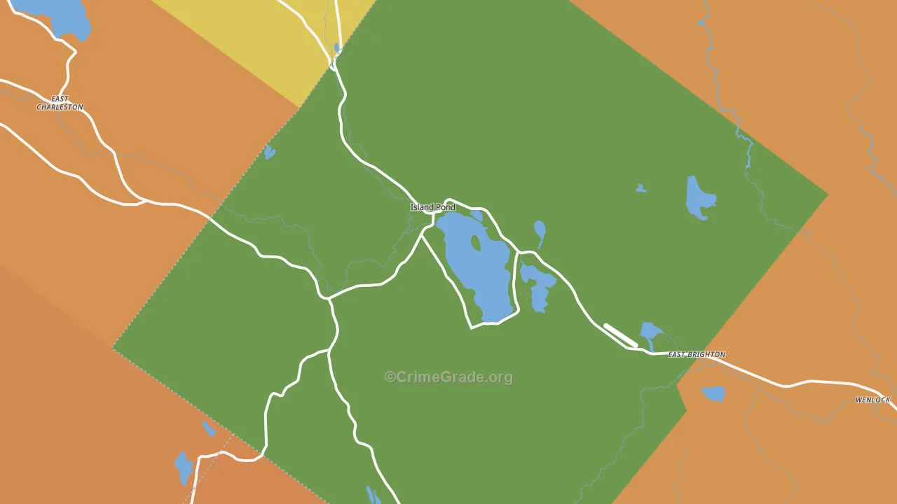 Island Pond, VT Map of Burglary Rates