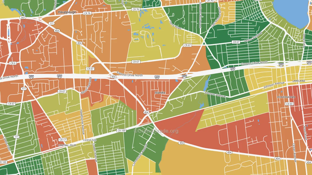 Islandia, NY Map of Burglary Rates