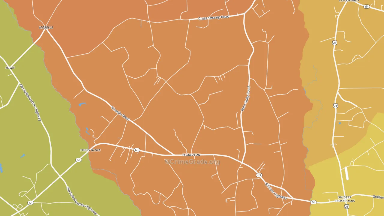 Islandton, SC Map of Burglary Rates