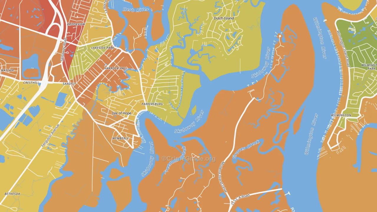 Isle of Hope, GA Map of Burglary Rates
