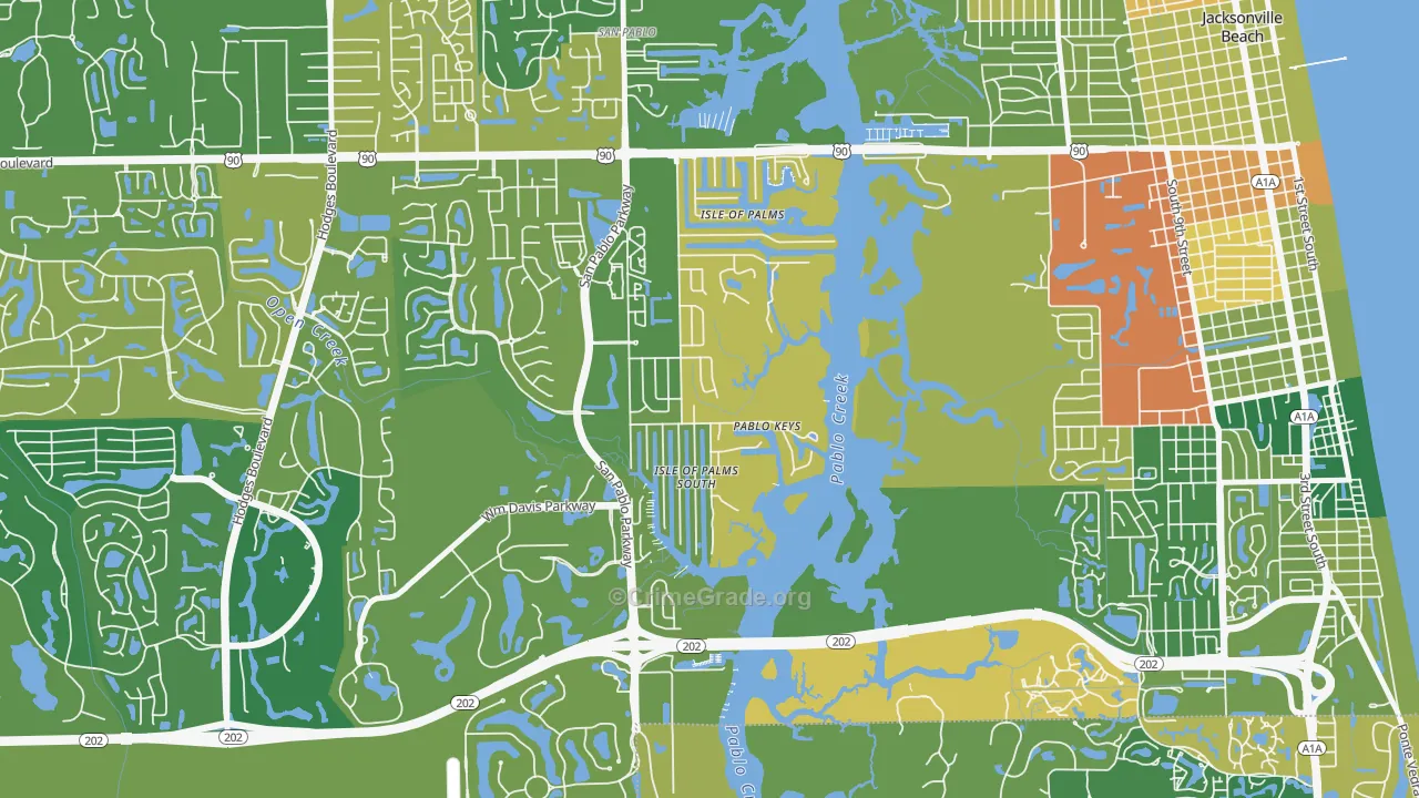 Isle of Palms, Jacksonville Beach, FL Map of Burglary Rates