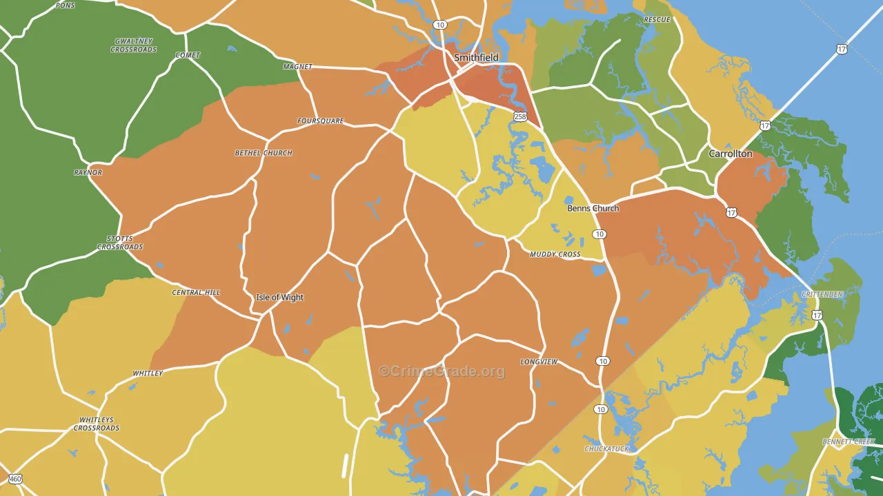 Isle of Wight County, VA Map of Burglary Rates