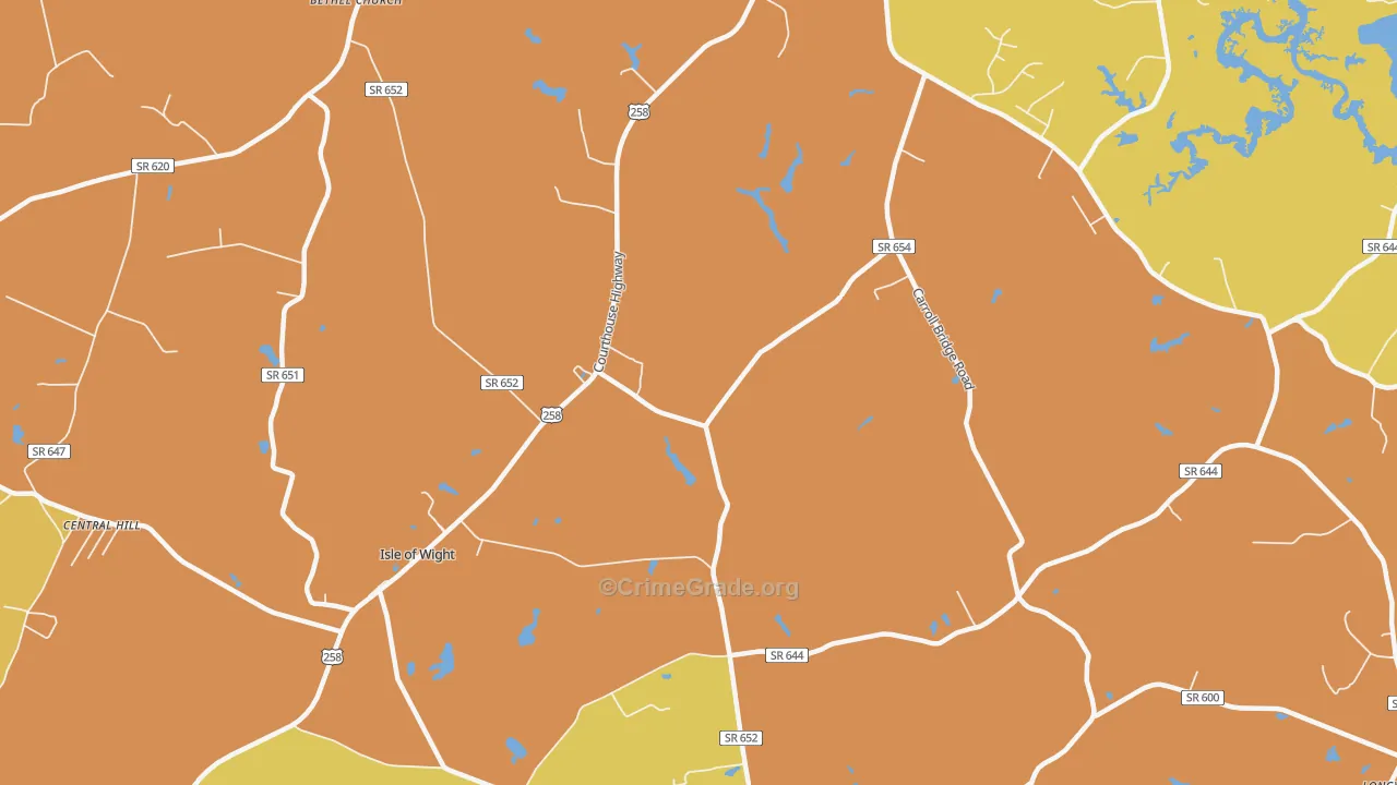 Isle of Wight, VA Map of Burglary Rates