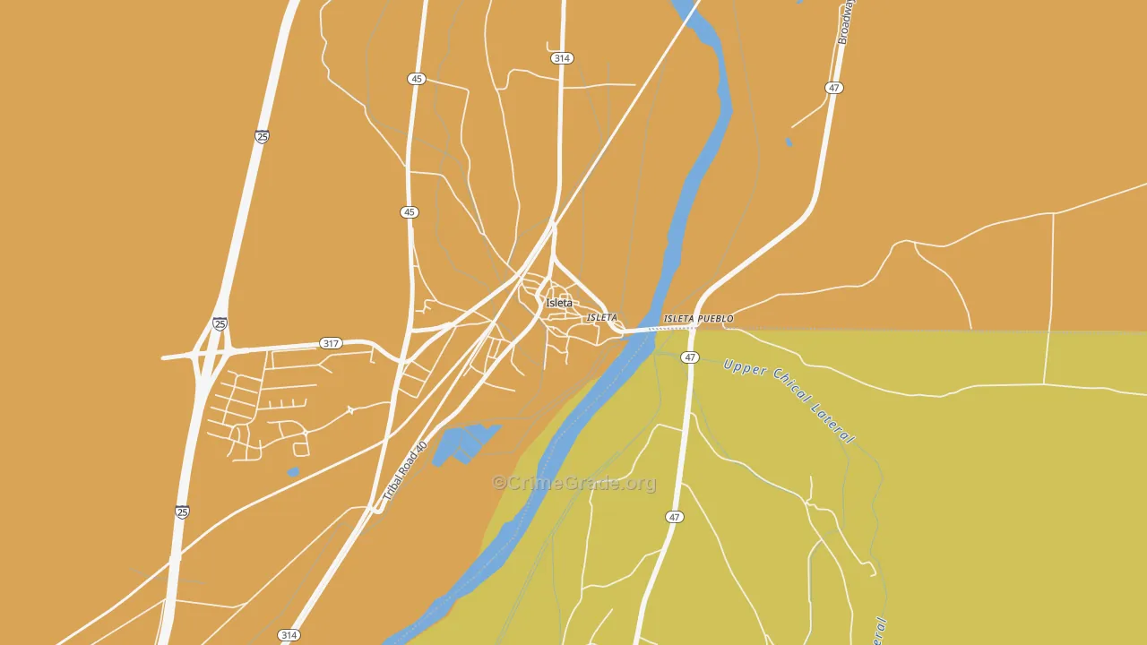 Isleta Village Proper, NM Map of Burglary Rates