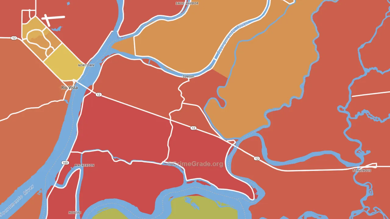 Isleton, CA Map of Burglary Rates