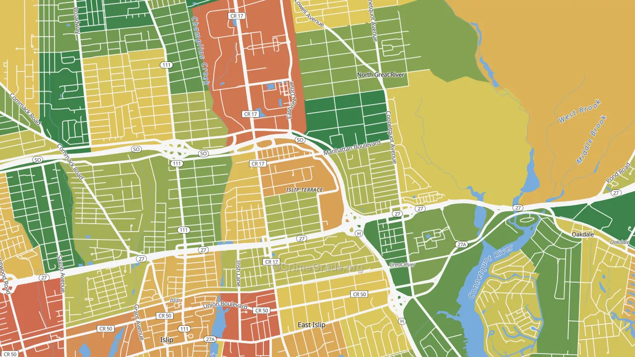 Islip Terrace, NY Map of Burglary Rates