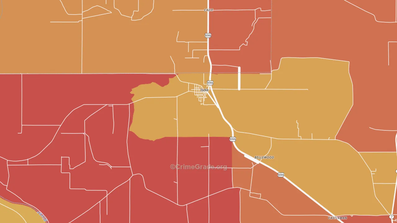 Isola, MS Map of Burglary Rates