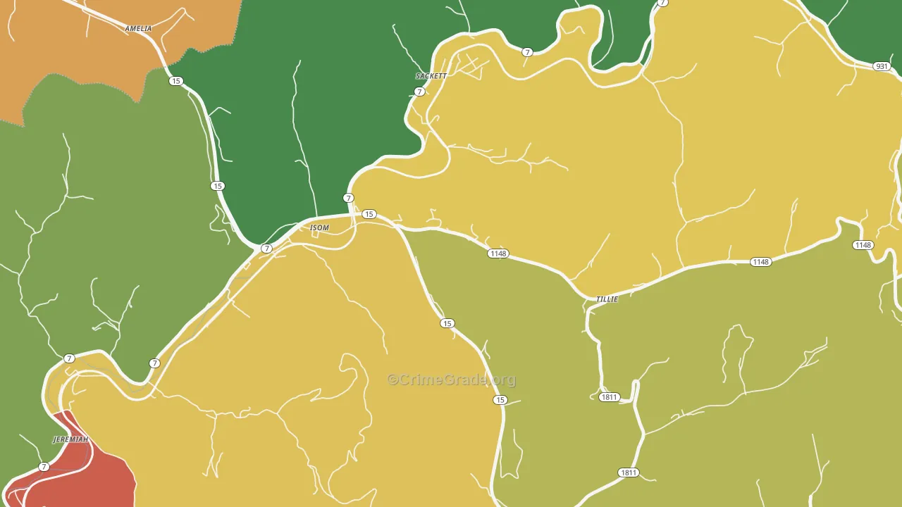 Isom, KY Map of Burglary Rates
