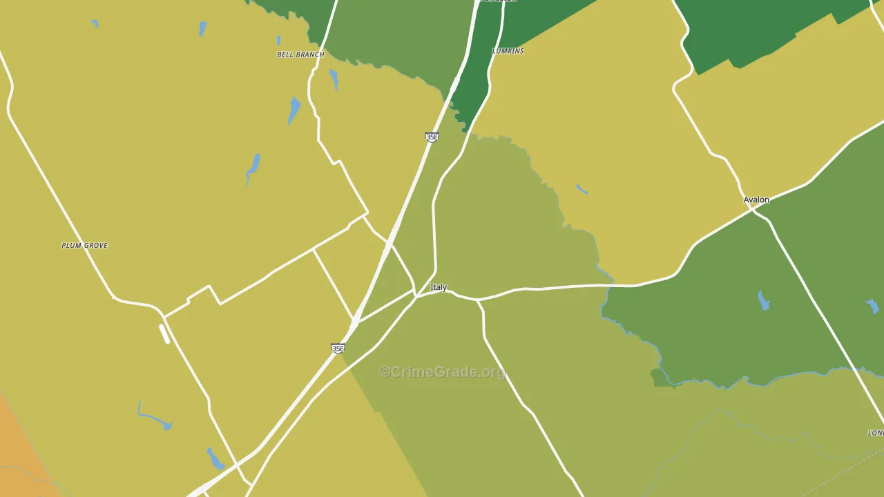Italy, TX Map of Burglary Rates