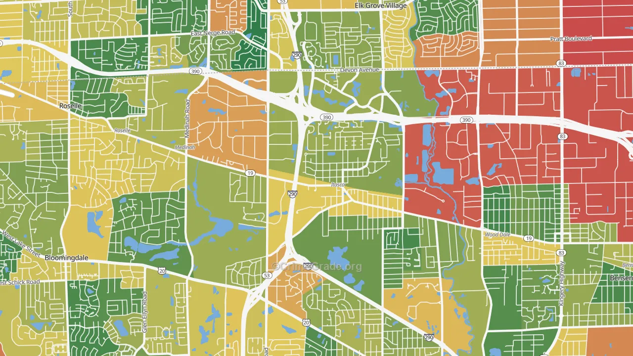Itasca, IL Map of Burglary Rates