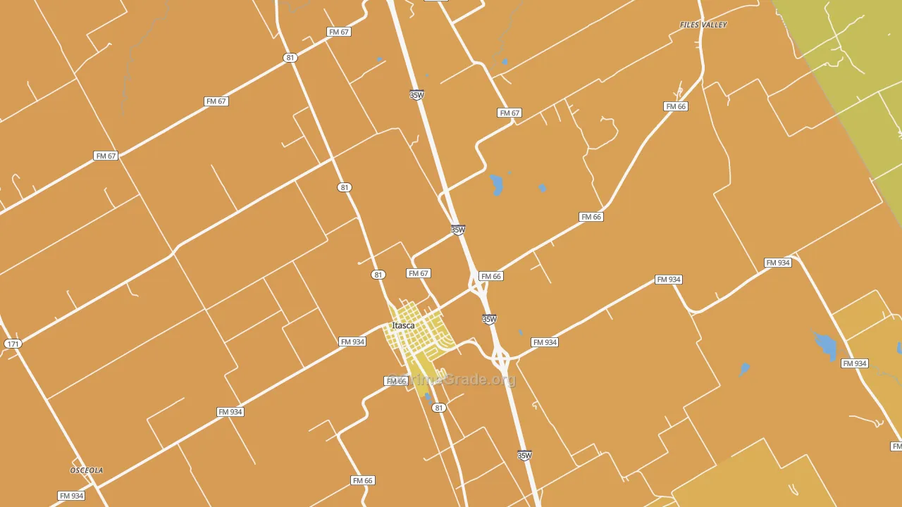 Itasca, TX Map of Burglary Rates