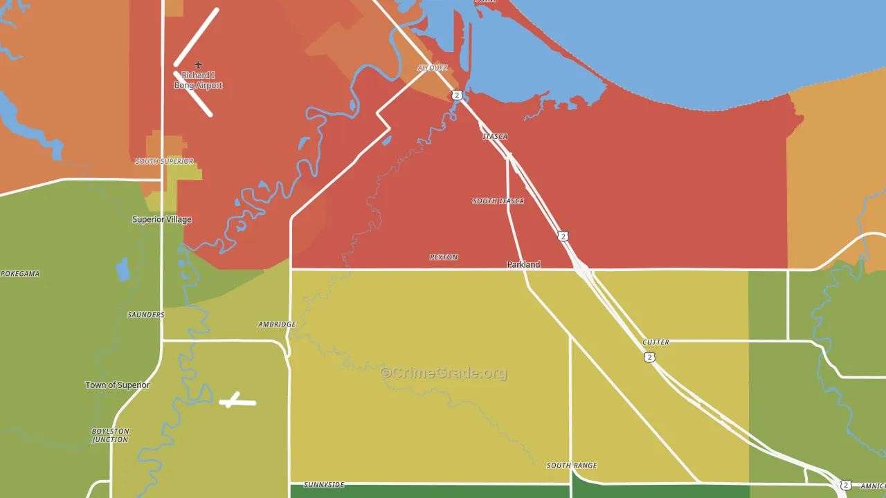 Itasca, WI Map of Burglary Rates