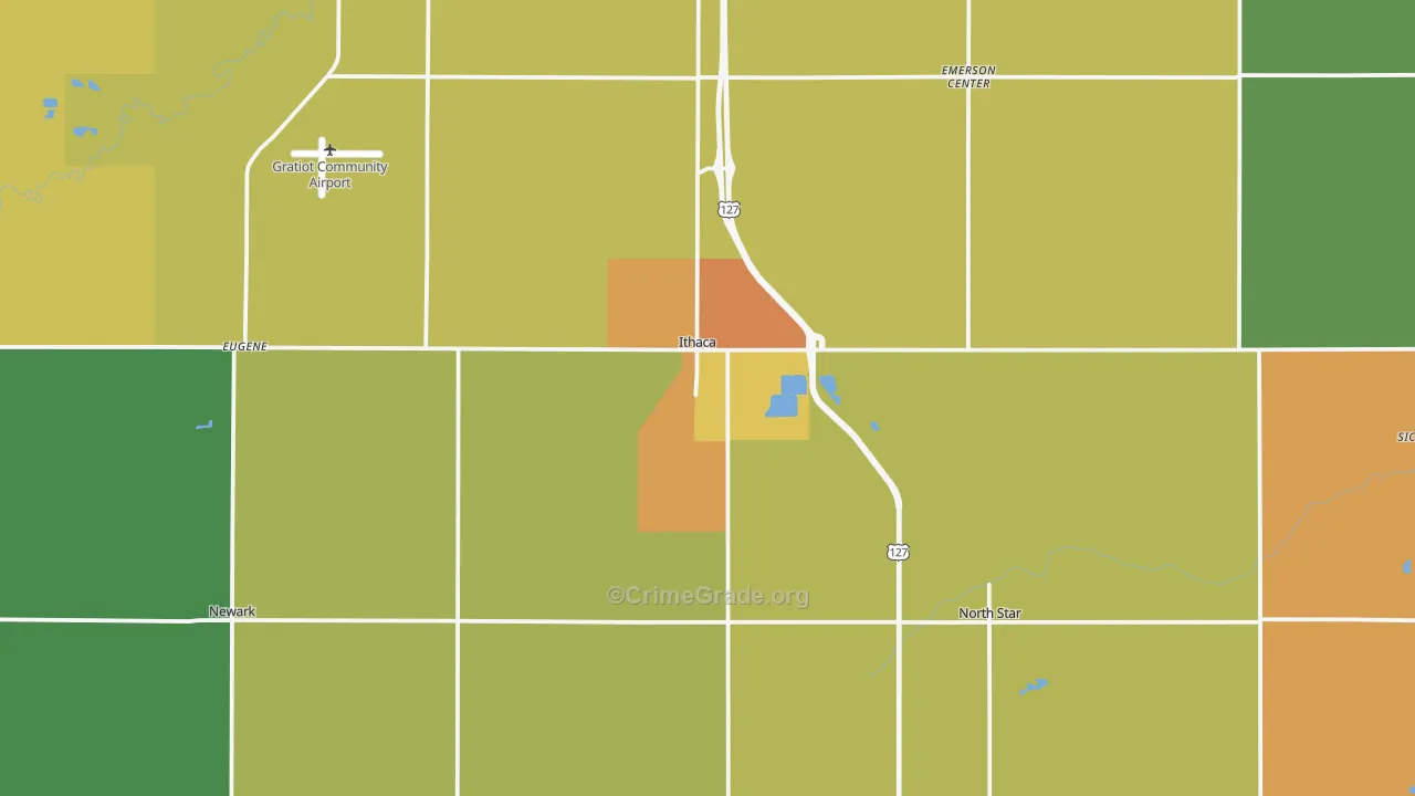 Ithaca, MI Map of Burglary Rates