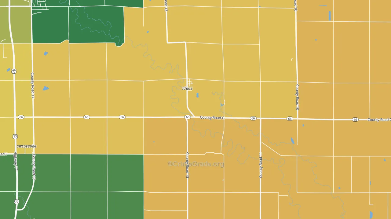 Ithaca, NE Map of Burglary Rates