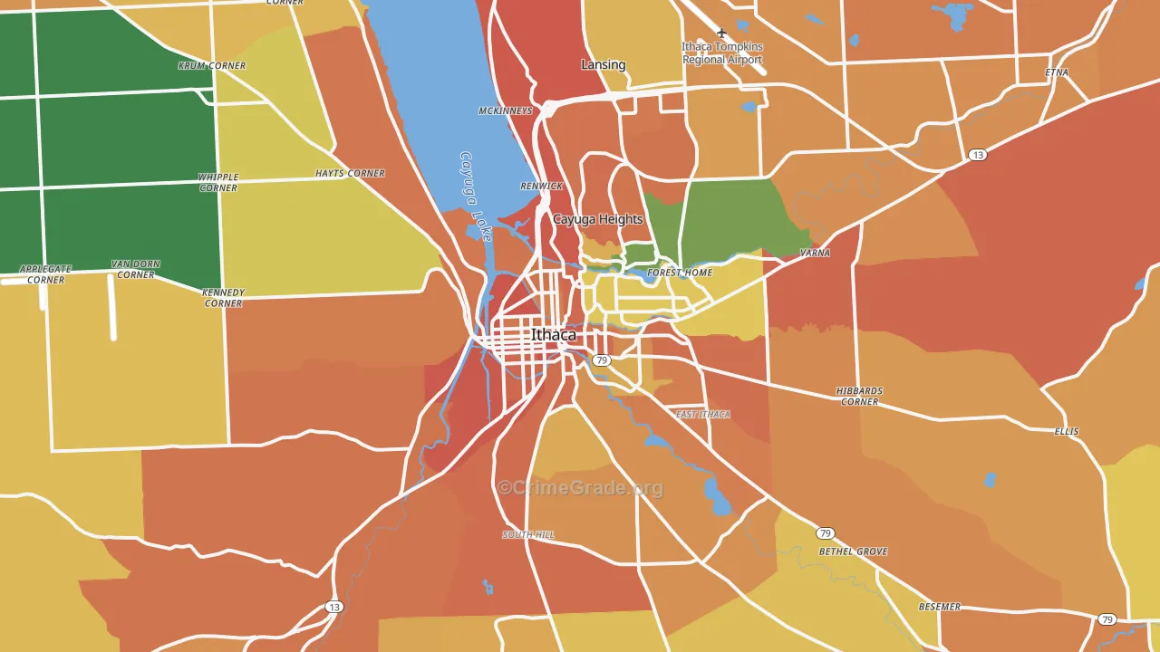 Ithaca, NY Map of Burglary Rates