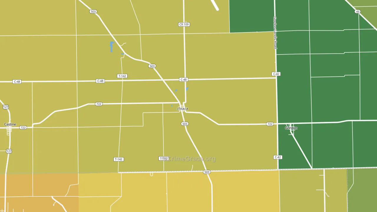 Ithaca, OH Map of Burglary Rates