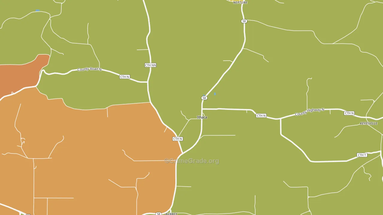 Ithaca, WI Map of Burglary Rates
