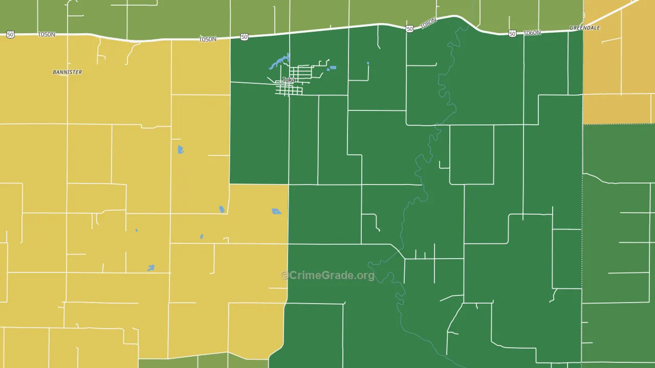 Iuka, IL Map of Burglary Rates