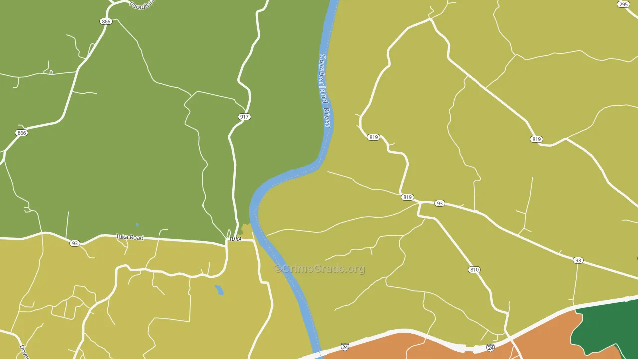 Iuka, KY Map of Burglary Rates