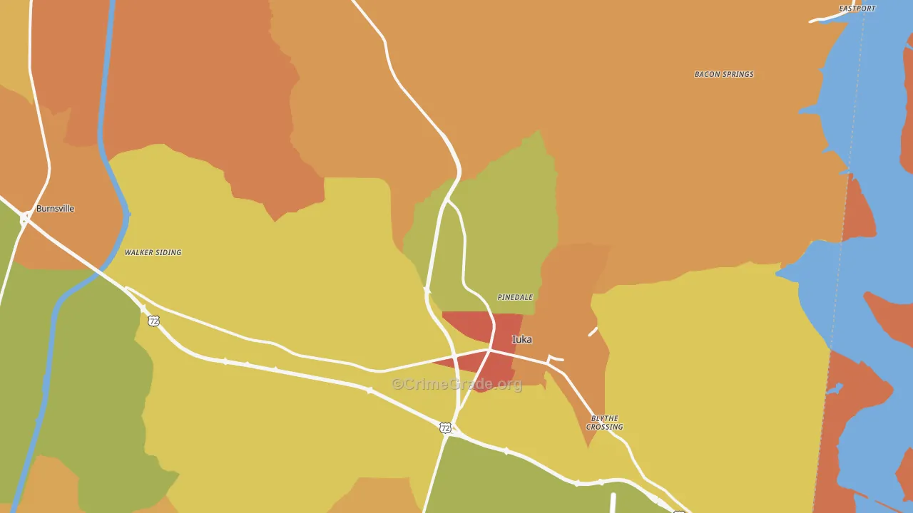 Iuka, MS Map of Burglary Rates