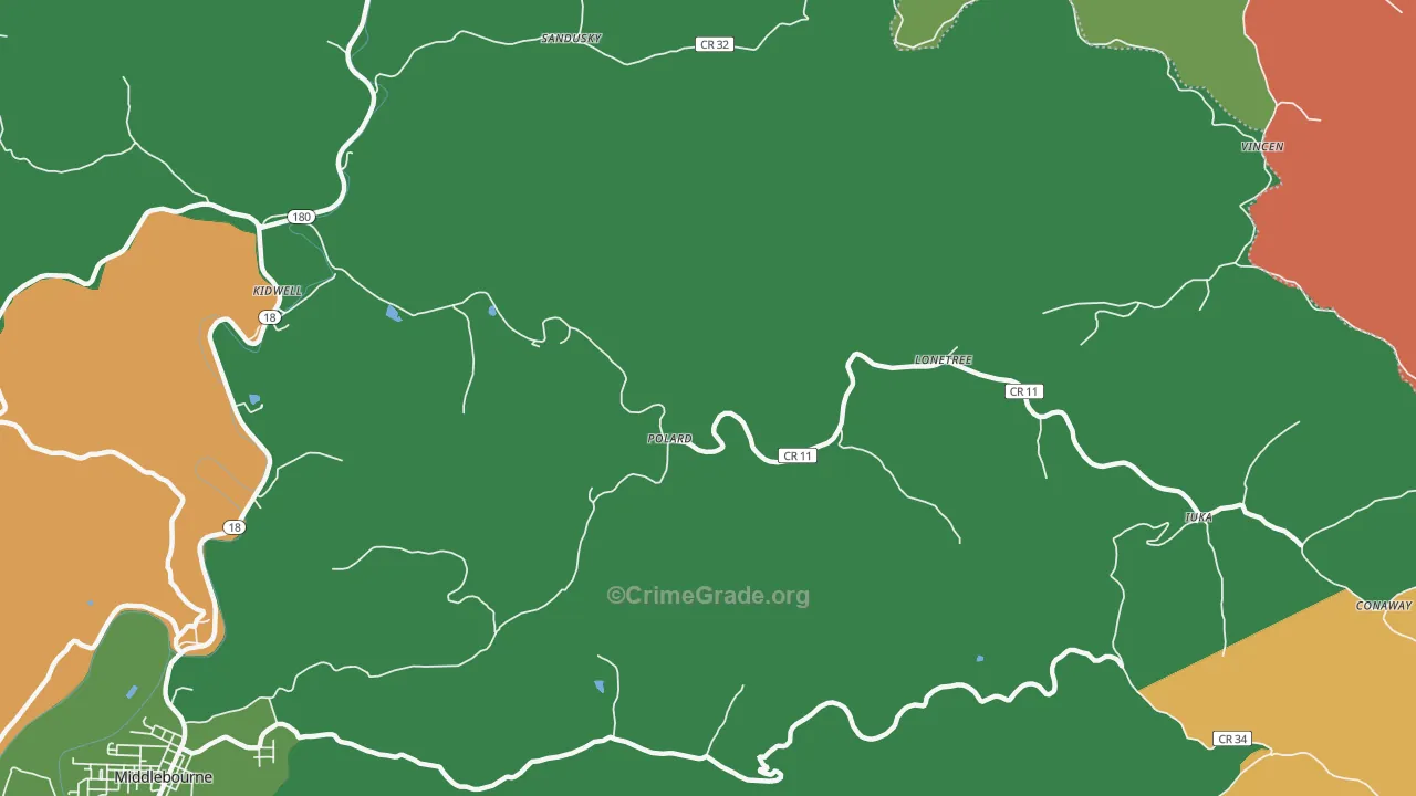 Iuka, WV Map of Burglary Rates