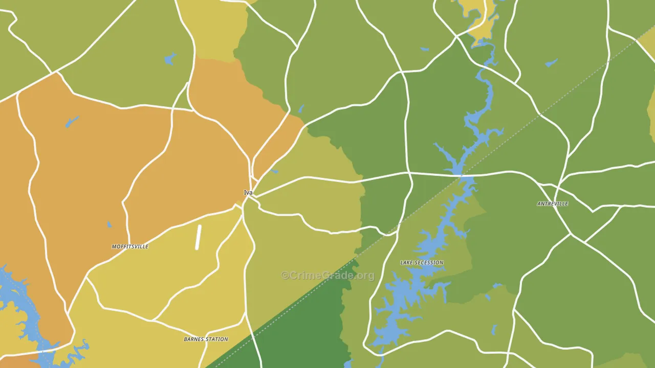 Iva, SC Map of Burglary Rates