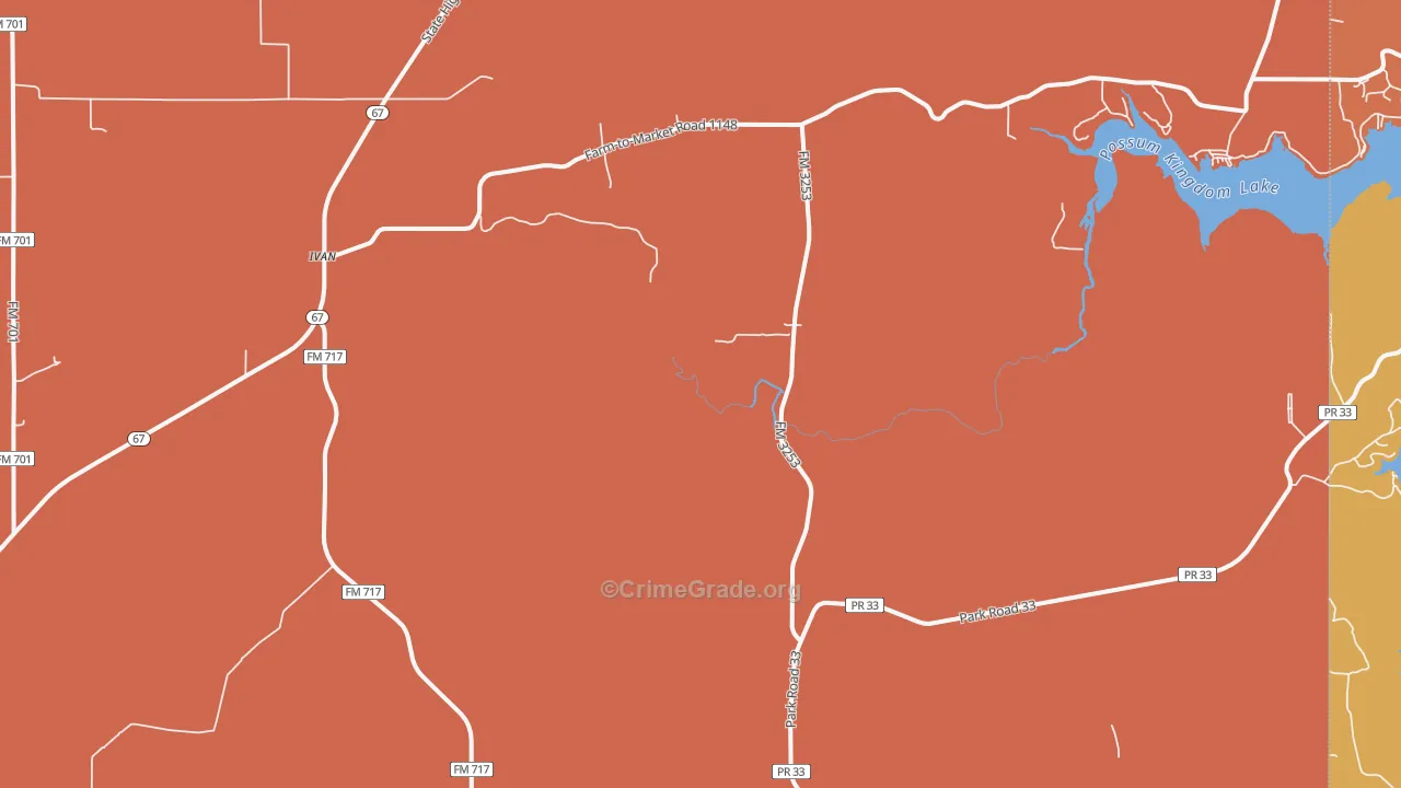 Ivan, TX Map of Burglary Rates