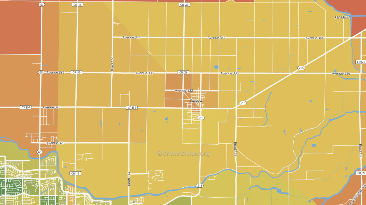 Ivanhoe, CA Map of Burglary Rates