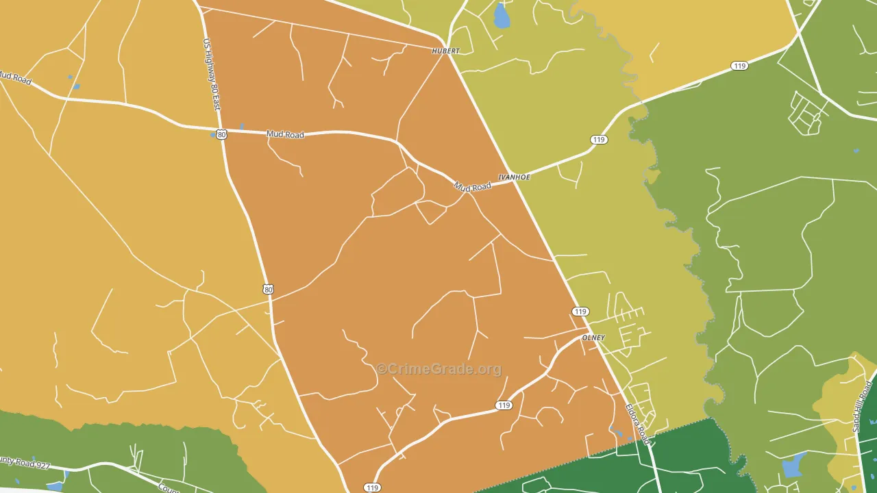 Ivanhoe, GA Map of Burglary Rates
