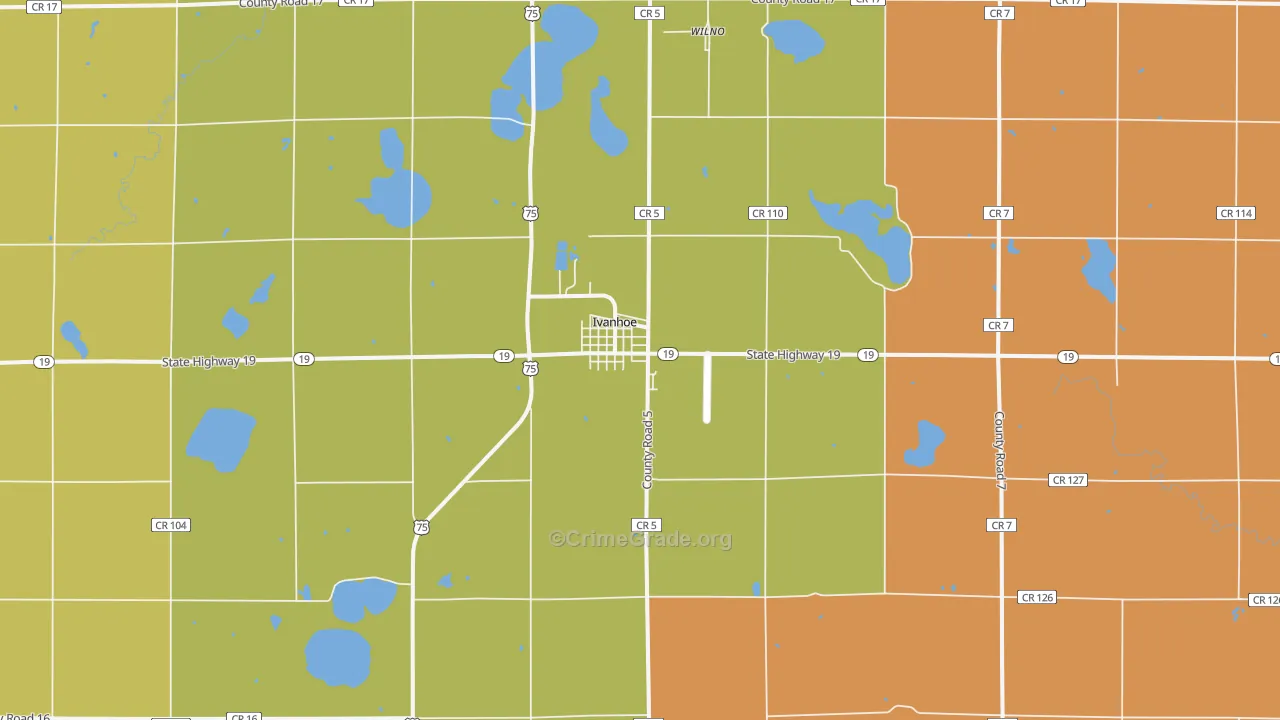 Ivanhoe, MN Map of Burglary Rates