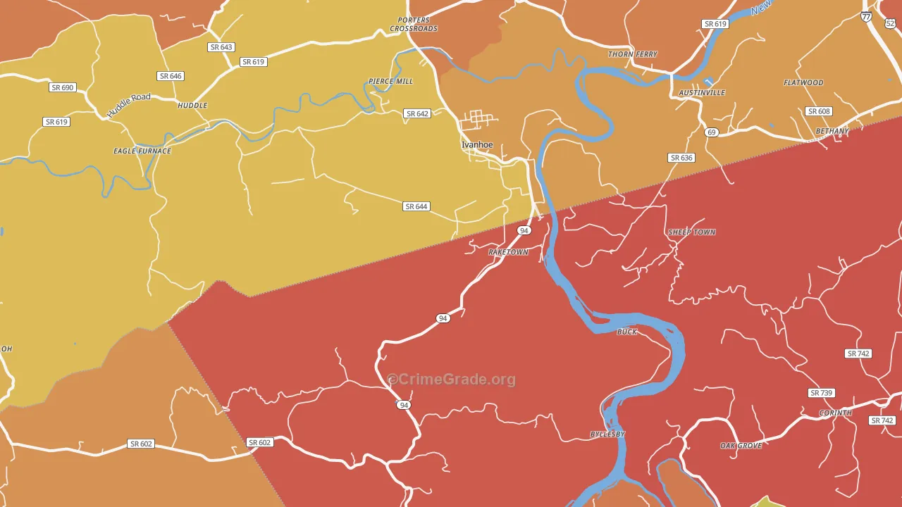 Ivanhoe, VA Map of Burglary Rates
