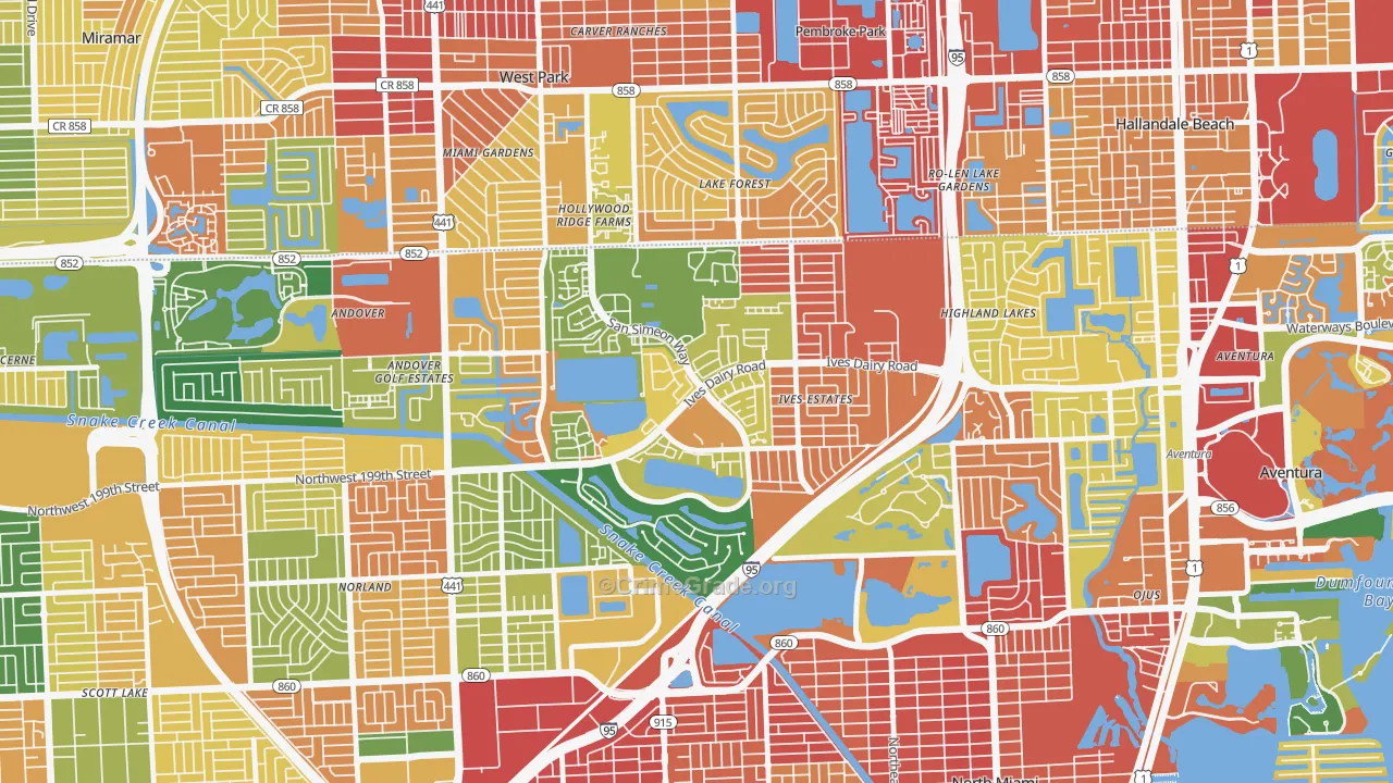 Ives Estates, FL Map of Burglary Rates