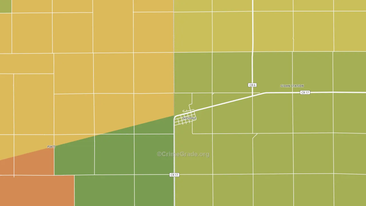 Ivesdale, IL Map of Burglary Rates