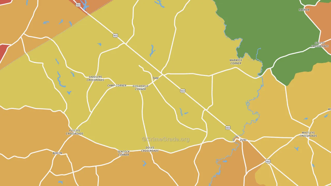 Ivor, VA Map of Burglary Rates