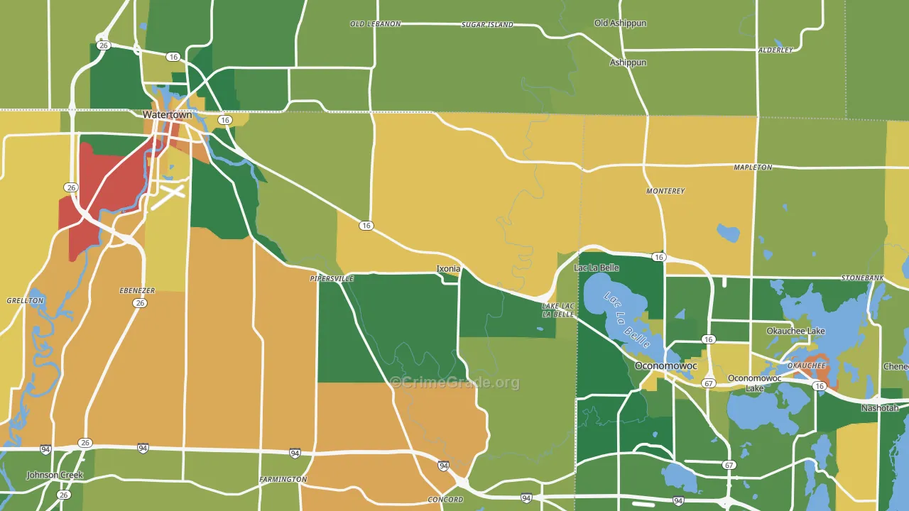 Ixonia, WI Map of Burglary Rates