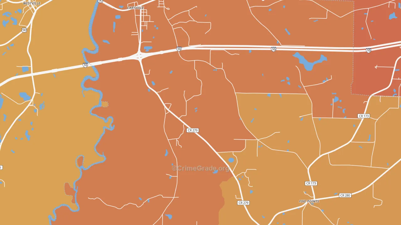 Izagora, FL Map of Burglary Rates