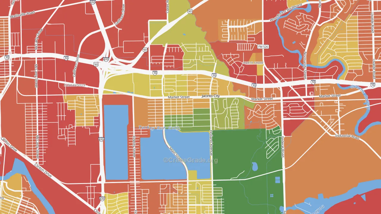 Jacinto City, TX Map of Burglary Rates