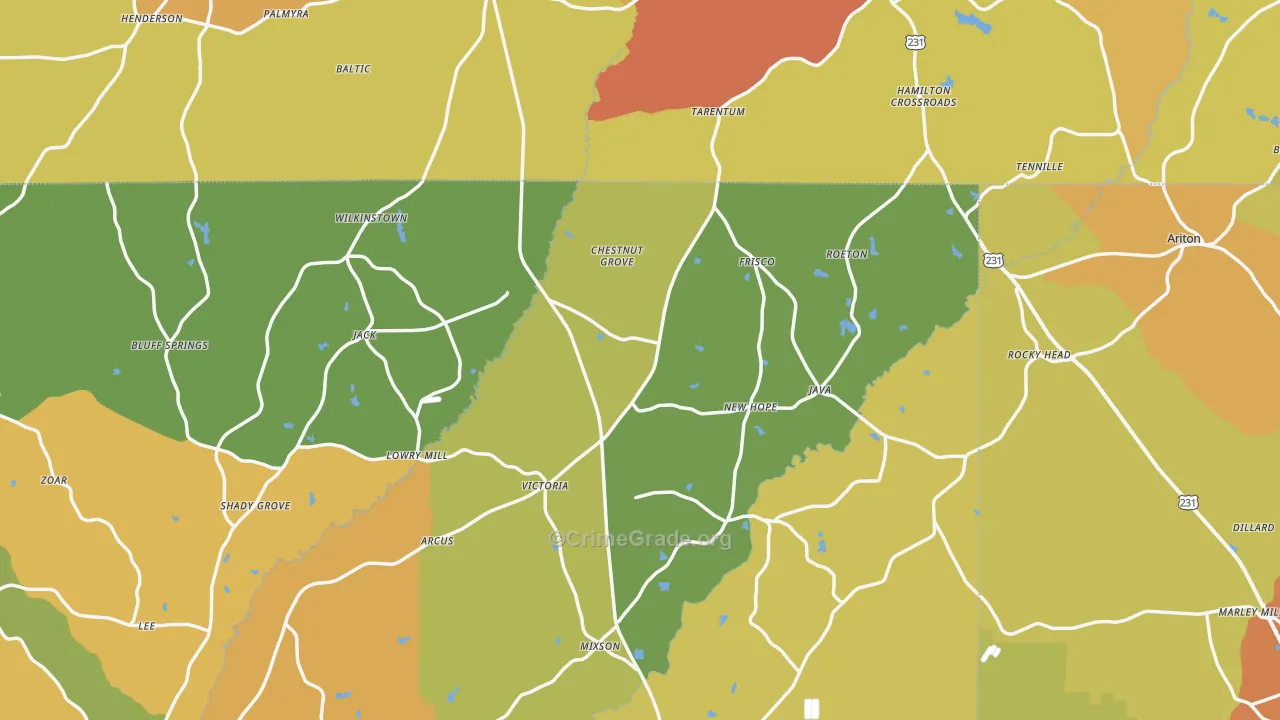 Jack, AL Map of Burglary Rates