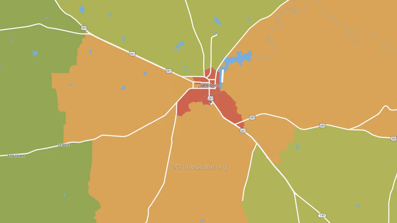 Jack County, TX Map of Burglary Rates